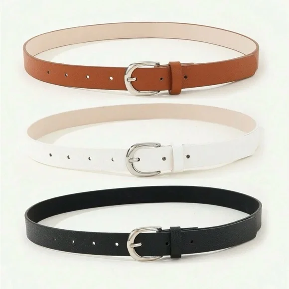 Women's Leather Belt Set - Black, White, and Brown - Picture 5 of 7